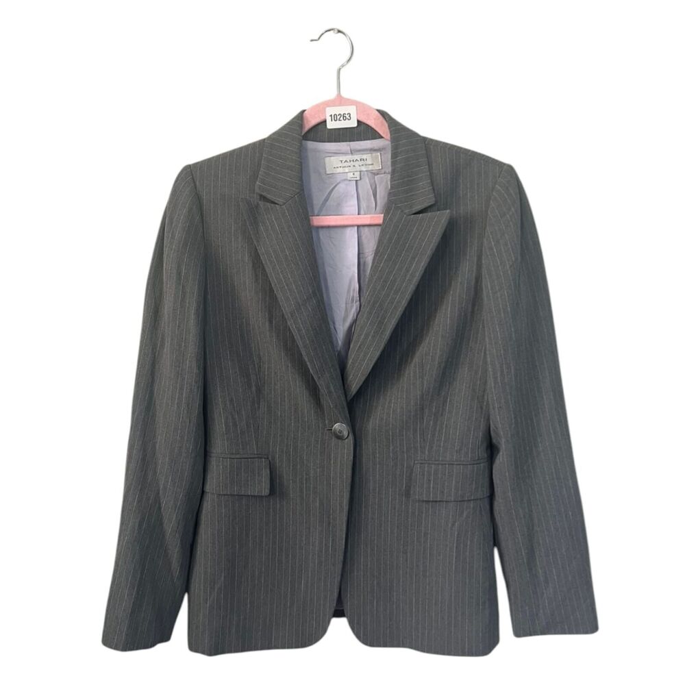 Tahari Arthur Levine Stripe Casual Blazer Jacket One Button Career Women's Sz 6
